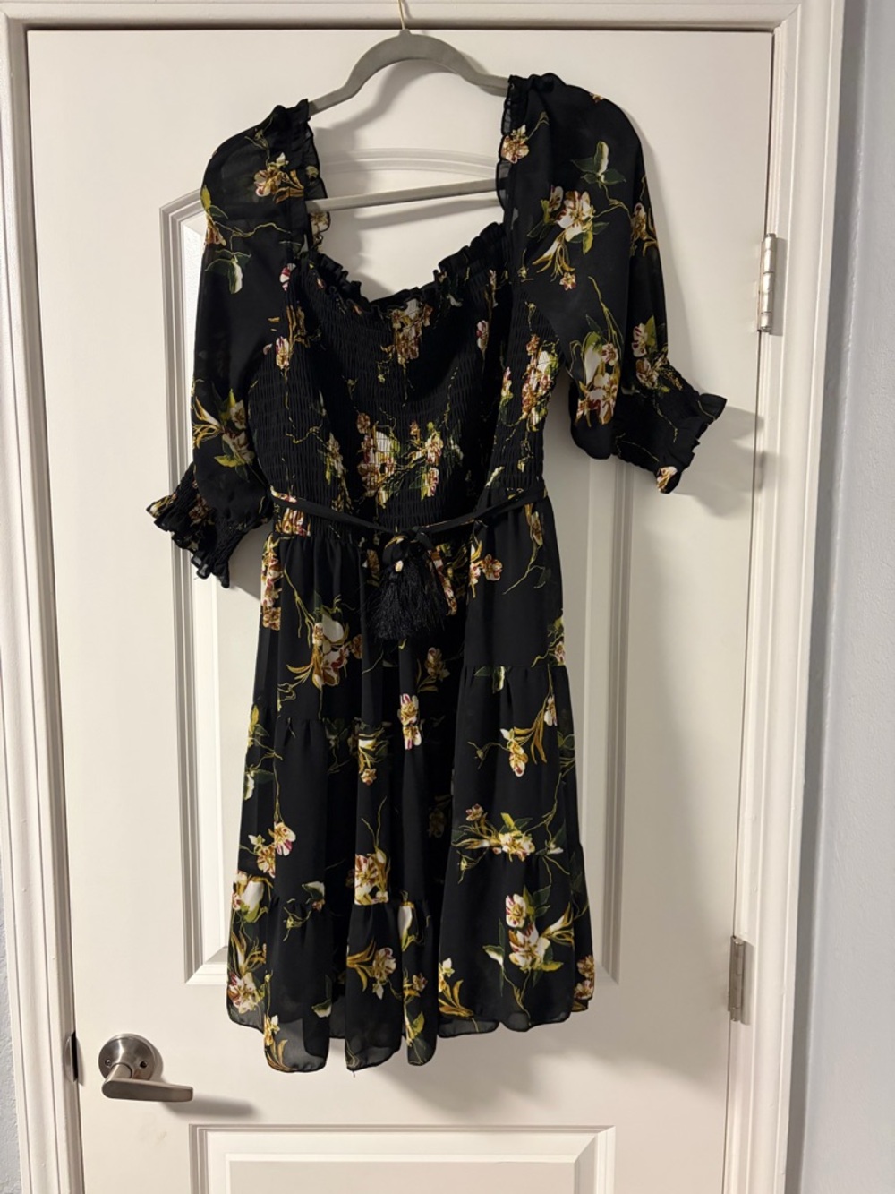 Baltic born Black Floral Smocked Babydoll Dress